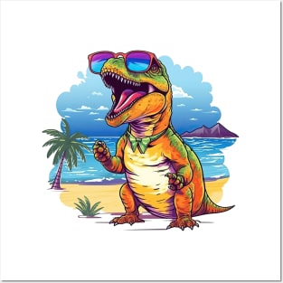 T rex on the beach Posters and Art